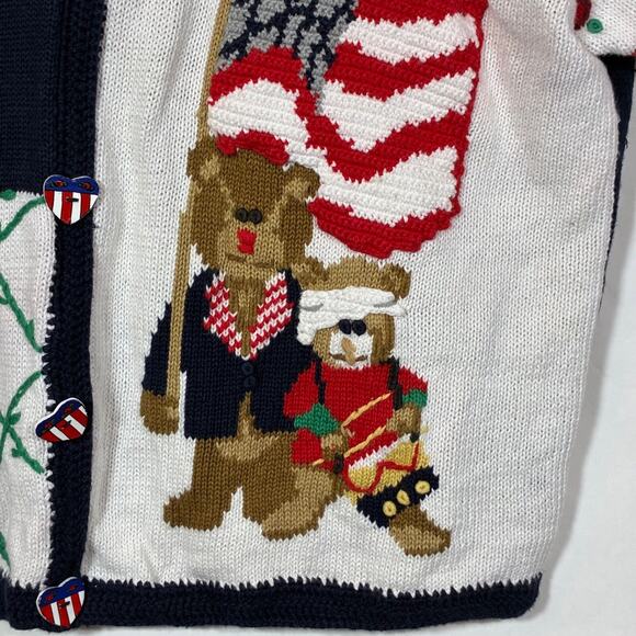 Cardigan Sweater Patriotic Red White & Blue 4th July Vintage Eagle's Eye Size XL - Picture 3 of 12